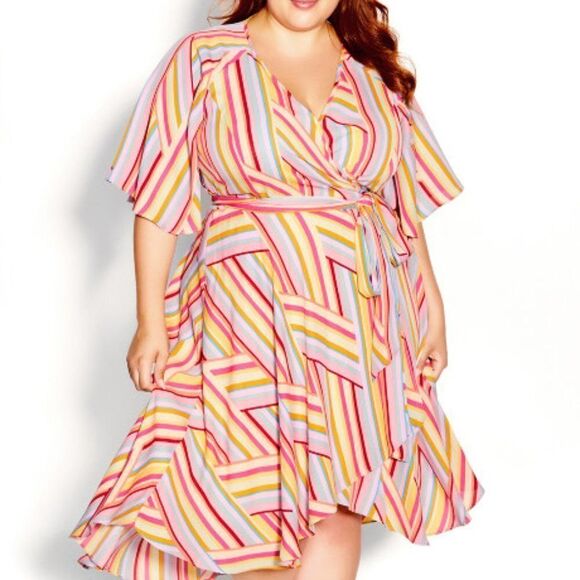 City‎ Chic Women's Plus Size Printed FloatyTrue Wrap Design Midi Dress - Picture 5 of 9